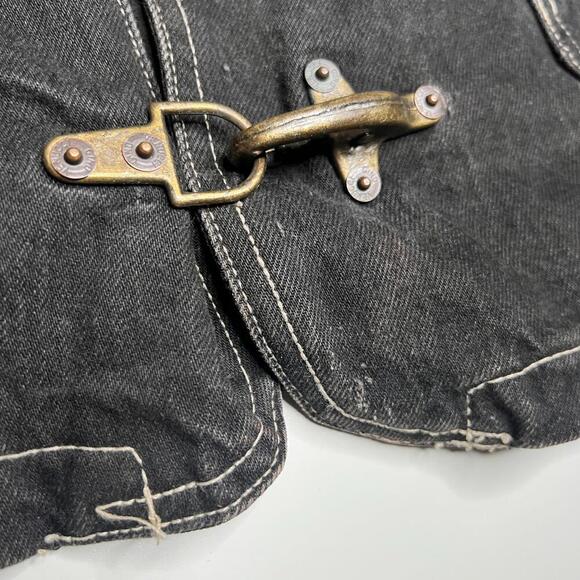 Vintage Gino Venucci Denim Work Vest Black L-XL Utility Western XXX Heavy Stitch - Picture 14 of 14